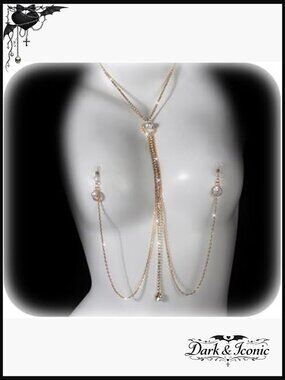 Non Piercing Nipple Chain Jewelry Crystal Drop Chest Chain Festival Rave Body
